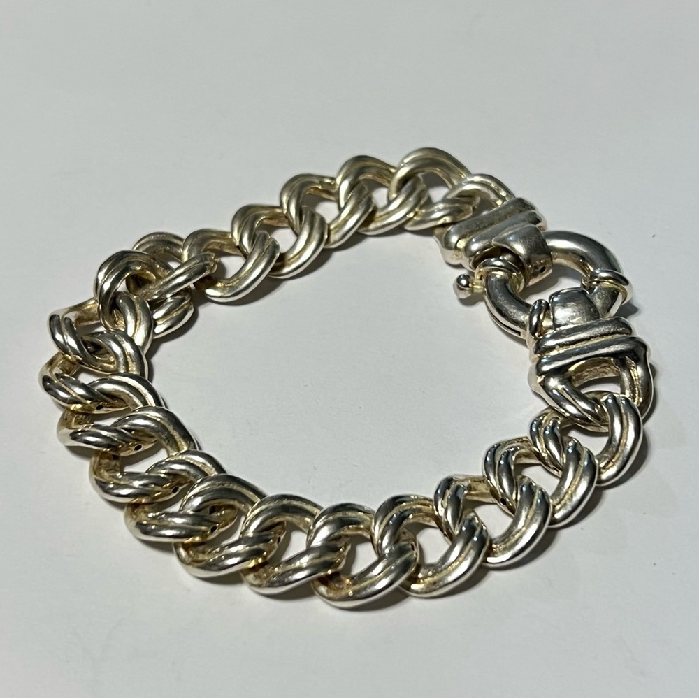 Sterling Silver Chunky Curb Link Bracelet - Silver